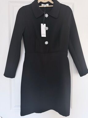 Ipekyol Black Jewel Button Peter Pan Collar Dress US 4 NWT